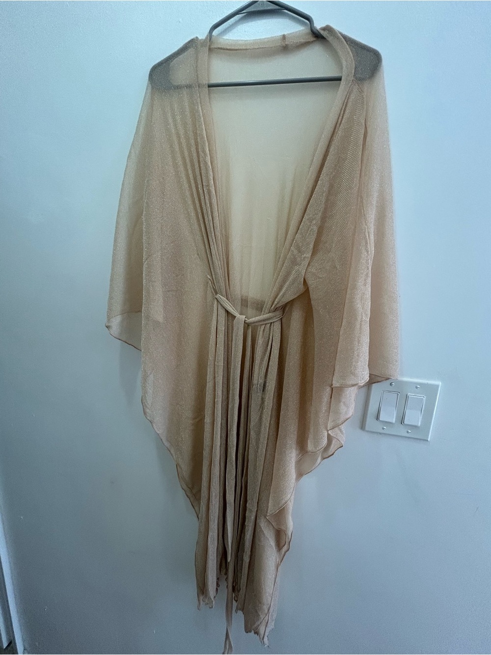 Sheer Beige Kimono Robe with Tie Belt - Women Intimates & Sleepwear